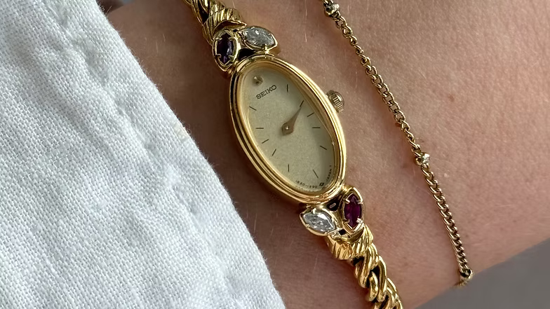 Vintage Yellow Gold Seiko Watch - Gem Set