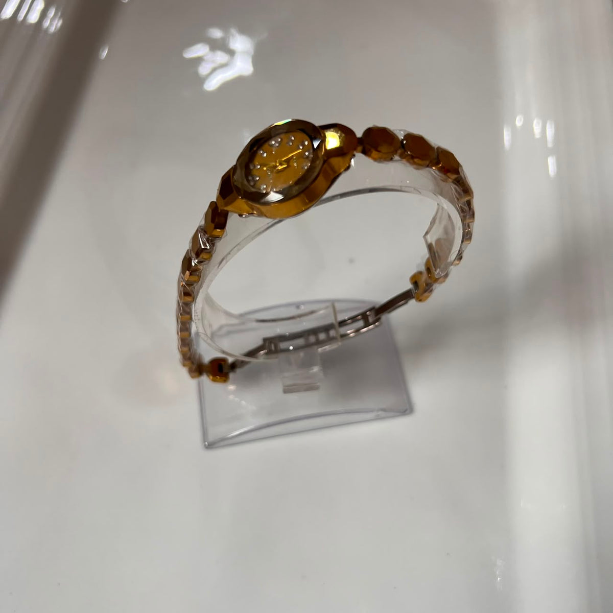Geometric Diamond-Cut Gold Bracelet Watch