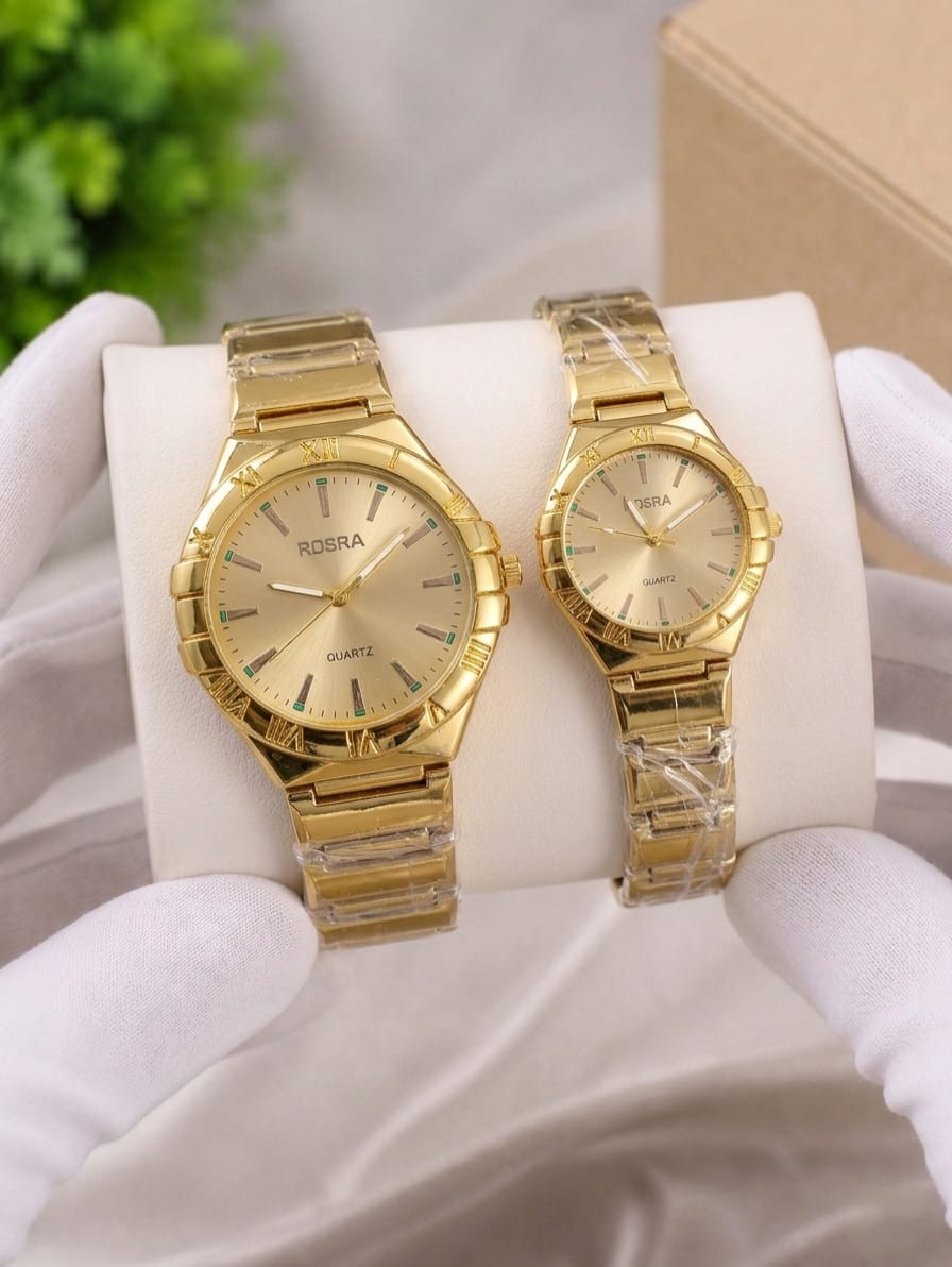 Rosra Gold Roman-Numeral Bezel Couple Set