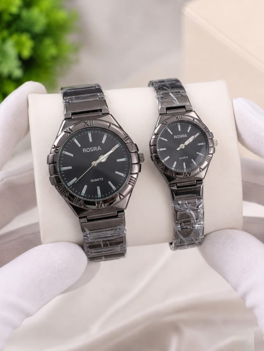 Rosra Gold Roman-Numeral Bezel Couple Set
