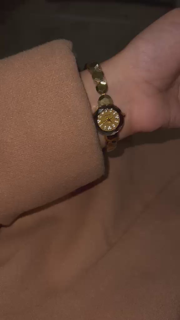 Geometric Diamond-Cut Gold Bracelet Watch